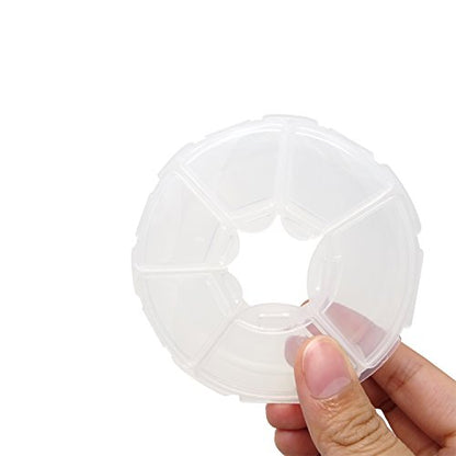 Honbay 2PCS 6 Compartment Round Shape Clear Small Plastic Storage Box Pill & Jewelry Organizer for Travel or Daily Use