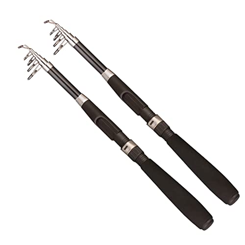 Fishing Pole Combo Set,2.1m/6.89ft 2PCS Collapsible Rods 2PCS Spinning Reels Lures Set Carrier Bag Carbon Fiber Telescopic Fishing Rods Sea Saltwater Freshwater Kit Fishing Rod Reel Combos