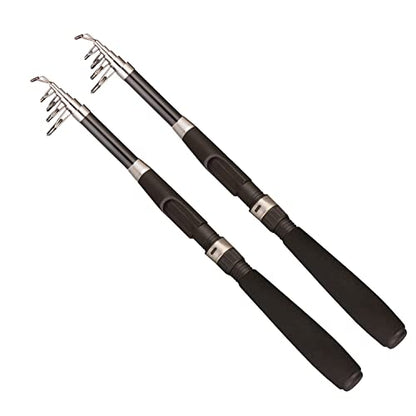 Fishing Pole Combo Set,2.1m/6.89ft 2PCS Collapsible Rods 2PCS Spinning Reels Lures Set Carrier Bag Carbon Fiber Telescopic Fishing Rods Sea Saltwater Freshwater Kit Fishing Rod Reel Combos