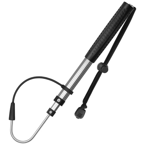 SANLIKE Telescopic Fishing Gaff, Aluminum Pole, Stainless Steel M8 Hook | Ultralight 4.62oz aluminum telescopic gaff (11.4"-24") with nonslip rubber handle, sharp stainless hook & safety lanyard - color: Grey, size: 60cm
