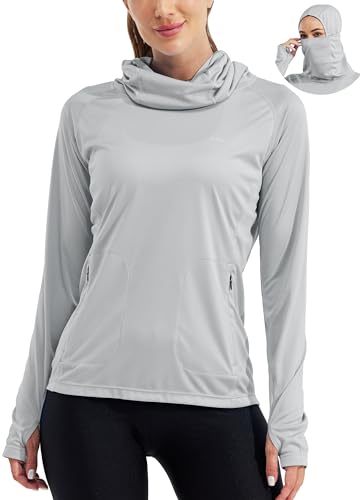 Willit Women's UPF 50+ Sun Protection Hoodie - Breathable Mesh Face Cover & Cooling Fishing Shirt with Pockets - color: Gray, size: Small