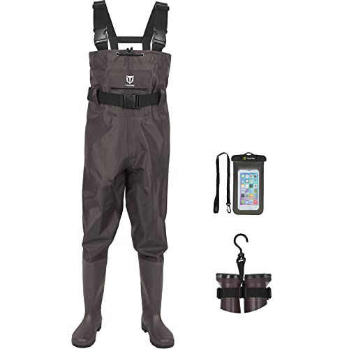 TIDEWE Bootfoot Chest Wader, 2-Ply Nylon/PVC Waterproof Fishing Hunting Waders with Boot Hanger for Men Women Green Brown - color: Brown, size: 11