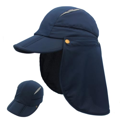 Connectyle Men's Sun Hat with Detachable Neck Flap Adjustable Outdoor UPF 50+ Baseball Sun Cap for Fishing Hiking Golfing - color: Navy Blue