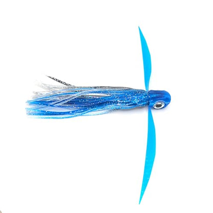 Saltwater Big Game Fishing Lure, for Offshore trolling (FlyBoy) - color: Electric Blue Black Sparkle