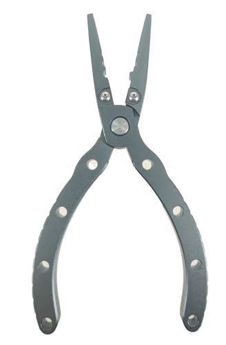 SE 6.5 Inch Aluminum Rust-proof Spring-Loaded Fishing Pliers with Crimper Tungsten Carbide Cutter - FP020A - color: Titanium