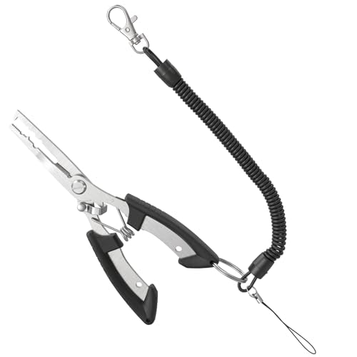 Fishing Pliers, Stainless Steel Needle Nose Plier, Saltwater Fish Nippers with Safety Lanyard, Fishing Hooks Remover Tool, Rustproof Line Cutter Fish Tool for Saltwater Freshwater