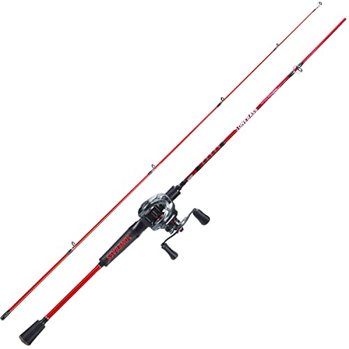 One Bass Fishing Rod and Reel Combo, IM7 Graphite 2 Pc Blank Baitcasting Combo, Spinning Rod with Super Polymer Handle - color: Red- Casting- Right Handed, size: 7'0"-MH-Fast