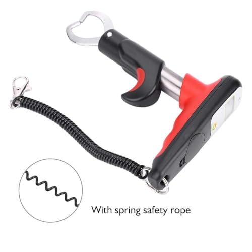 HERCHR Stainless Steel Fishing Grip, Easy Trigger LCD Display Fish Lip Grip Tool with Scale and Storage Bag, Professional Fishing Gripper, Non-Slip Handle & Safety Spring Strap