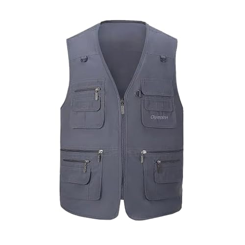 Spanye Mens Fishing Vest Multi Pocket Vests Safari Travel Photo Work Jacket Alive Outerwear - color: Gray Blue, size: Medium