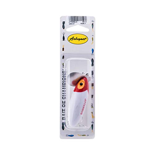 Arbogast Jitterbug Topwater Bass Fishing Lure - Excellent for Night Fishing - color: White/Red Head, size: 3", 5/8 oz