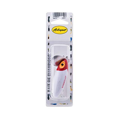 Arbogast Jitterbug Topwater Bass Fishing Lure - Excellent for Night Fishing - color: White/Red Head, size: 3", 5/8 oz