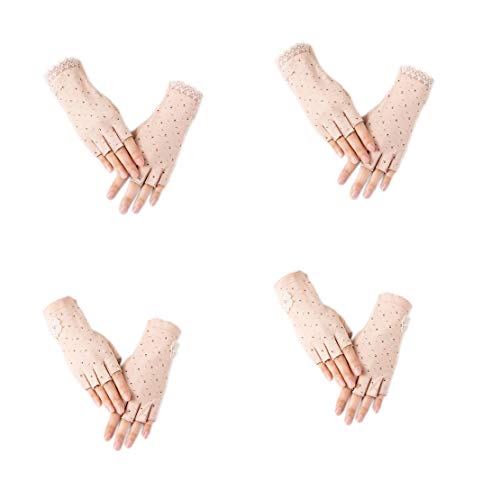Gongxue 4 Pairs Women Sunscreen Fingerless Gloves UV Protection Driving Riding Fishing Cotton Mittens - color: Skin Pink