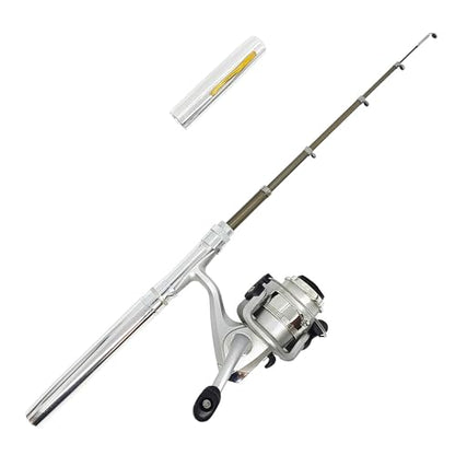 Compact Pocket Telescopic 38inch Mini Pen Fishing Rod Spinning Reel Combos Pen Folded Fishing Pole Spinning Wheel Gift for River, Lake, Reservoir, Ice Fishing and So On - color: Silvery