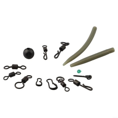 300Pcs Carp Fishing Tackle Box Kit with Clips Hooks Swivels Terminal Rigs Snaps, Plastic Organizer Case for Bass Trout Rock Fishing, Black