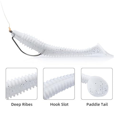 Paddle Tail Swimbaits 100/80/50PCS, 5/4/3/2 inch Soft Fishing Lures Bulk Pack – Durable Lifelike Action Lures for Bass, Trout, Crappie – Freshwater & Saltwater Fishing Gifts - color: White Pearl, size: 4in, 80pcs