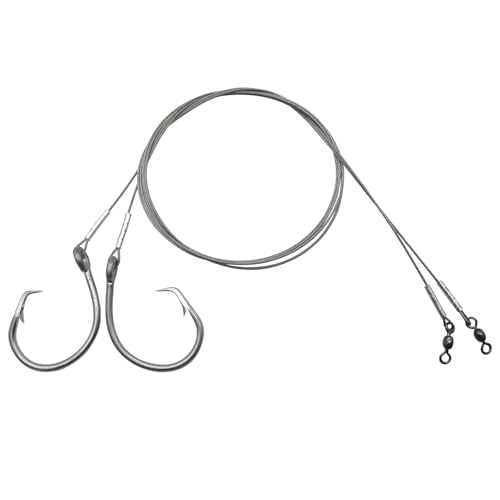 Pre-Tied Shark Fishing Hook Rigs, 2 Pack, Heavy Duty Stainless Steel Leader Wire, Big Game Circle Hooks 14/0 16/0 18/0, for Deep Sea Fishing Shark Tuna Halibut - size: 18/0