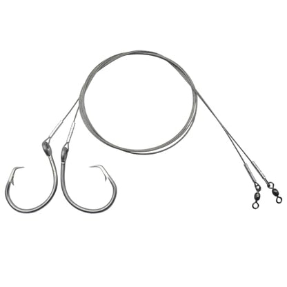 Pre-Tied Shark Fishing Hook Rigs, 2 Pack, Heavy Duty Stainless Steel Leader Wire, Big Game Circle Hooks 14/0 16/0 18/0, for Deep Sea Fishing Shark Tuna Halibut - size: 18/0