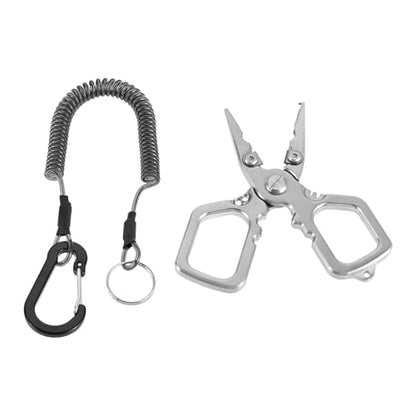 dophee Fishing Pliers Saltwater with Split Ring, Stainless Steel Mini Multifunctional Fish Hook Remover PE Line Cutter Scissors Tool Fishing Gear Accessories