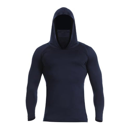 Men's UPF 50+ Sun Protection Hooded Shirt with Integrated Face Cover Long Sleeve Lightweight Rash Guard Shirts - color: C204- Navy, size: X-Large