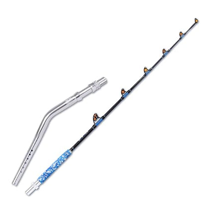 Fiblink Fishing Trolling Rod 1 Piece/2 Piece Saltwater Offshore Heavy Roller Rod Big Game Conventional Boat Camo Fishing Pole (6'/6'6",30-50lb/50-80lb/80-120lb) - style: 6'6" 80-120lbs 2pc-bent