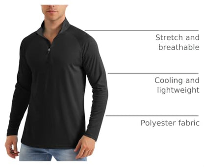 MAGCOMSEN Men's Long Sleeve Sun Shirts UPF 50+ Tees 1/4 Zip Fishing Running Rash Guard Athletic T-Shirts - color: Black, size: Medium