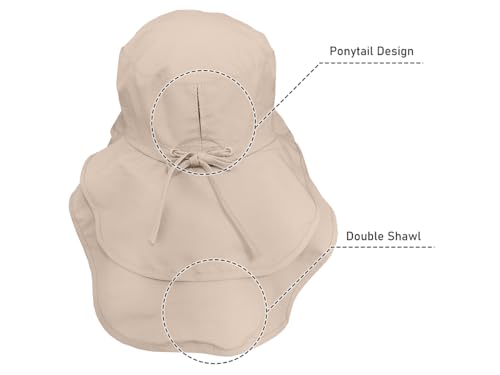 Womens Sun Hat UPF 50+ Wide Brim and Ponytail Hole, Hiking Safari Hat with Neck Flap… - color: Light Grey+beige
