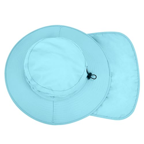 Sun Hats for Men Women, UPF50+ Protection Safari Hat,Wide Brim Fishing Hat with Neck Flap,Bucket Hats for Beach Hiking - color: Blue