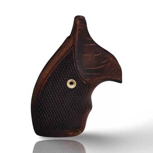 J Round Revolver Grips Compatible with S&W, Real Wood Gun Grips fits Smith & Wesson J Frame Round Butt .38 Special and 9mm Revolvers/Screw Included - color: Checkred - Brown, size: Beech Wood