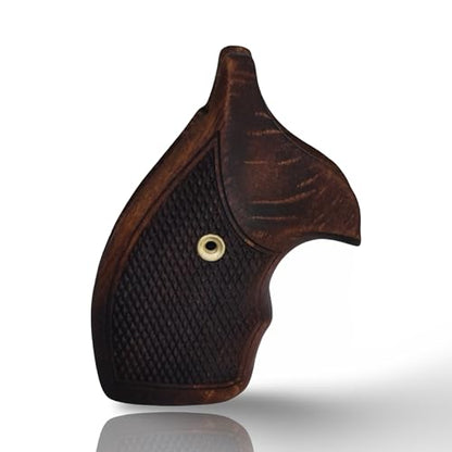 J Round Revolver Grips Compatible with S&W, Real Wood Gun Grips fits Smith & Wesson J Frame Round Butt .38 Special and 9mm Revolvers/Screw Included - color: Checkred - Brown, size: Beech Wood