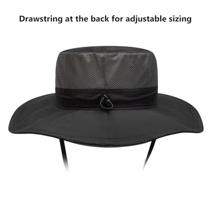 BASSDASH UPF 50+ Sun Fishing Hat Water Resistant with Detachable Neck Flap - color: Black