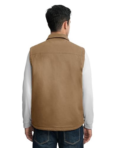 TBMPOY Men's Winter Vest Casual Sherpa Fleece lined Full Zip Lightweight Vest Outerwear Warm Cotton Travel Jackets - color: Khaki, size: Large