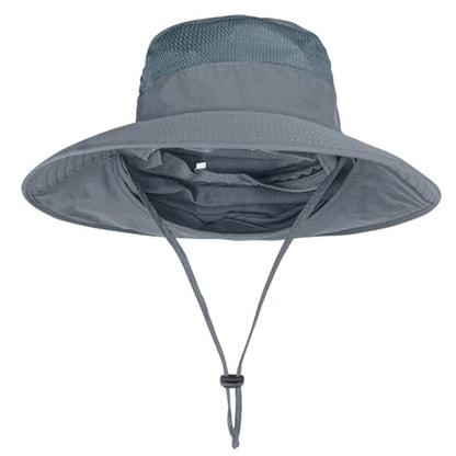 Sun Hats for Men Women Fishing Hat UPF 50+ Breathable Wide Brim Bucket Hats Summer UV Protection Safari Hat with Neck Flap - color: Dark Grey