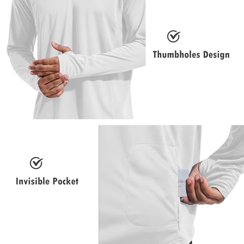baleaf Men's Sun Protection Hoodie Shirt UPF 50+ Long Sleeve UV SPF T-Shirts with Mask Rash Guard Fishing Lightweight - color: 03-white, size: Small