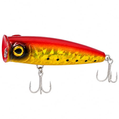 Topwater Popper Fishing Lure, 4in 0.81oz ABS Floating Saltwater Bait with BKK 3X #4 Treble Hooks, Foil-Stamped Finish for Inshore Striped Bass Redfish Snook Tarpon - color: A2-1PCS/0.81OZ-4"
