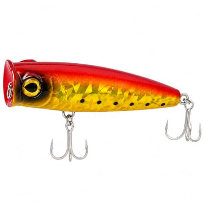 Topwater Popper Fishing Lure, 4in 0.81oz ABS Floating Saltwater Bait with BKK 3X #4 Treble Hooks, Foil-Stamped Finish for Inshore Striped Bass Redfish Snook Tarpon - color: A2-1PCS/0.81OZ-4"