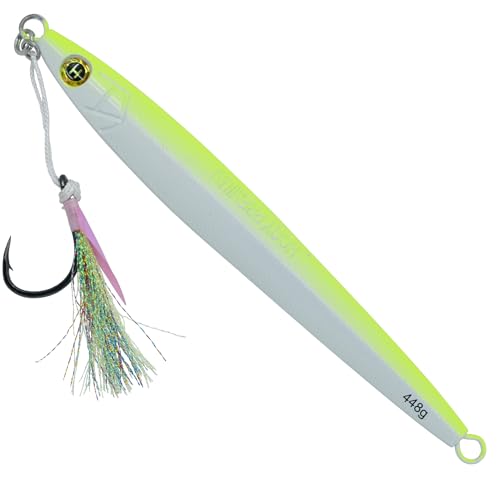 Hogy Big-Game Sand EEL Jig - Tuna Fishing Lure Knife-Style Deep Water Jig | Knife-style deep water jig with heavy-duty assist hooks for Tuna, Striped Bass, Groundfish & saltwater fishing. - color: Albie Crack, size: 10/0 - 16oz