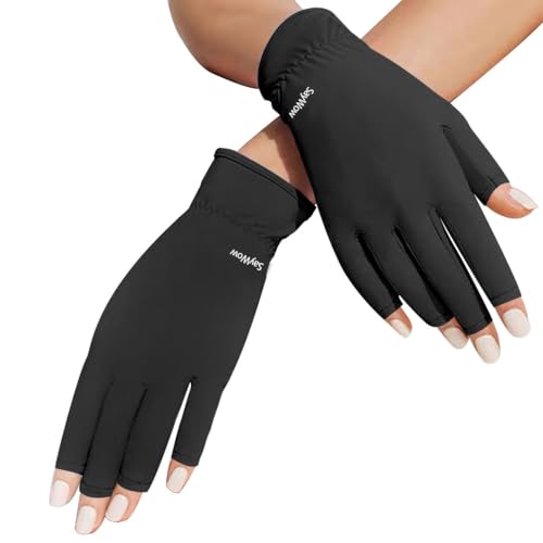 SayWow Fingerless Gloves for Women Sun UV Protection for Touchscreen, Gel Manicures, Driving - color: Black