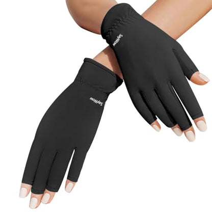 SayWow Fingerless Gloves for Women Sun UV Protection for Touchscreen, Gel Manicures, Driving - color: Black