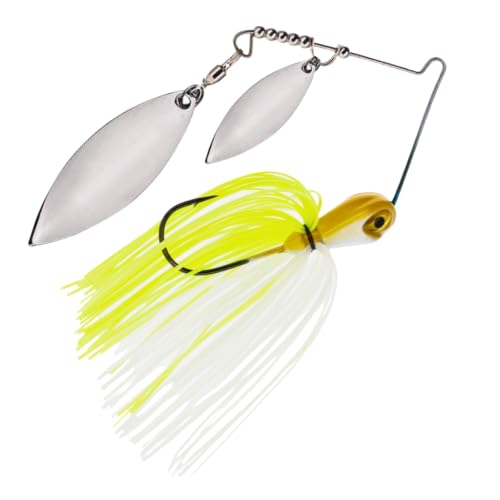 Reaction Tackle Spinner Bait, Compact Profile Fishing Lure with Flash and Vibration for Bass, Trout, Pike, Salmon and Walleye (3-Pack) - color: White Chartreuse, size: 3/8 Oz