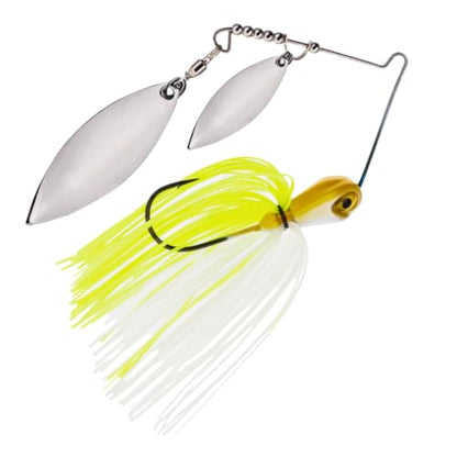 Reaction Tackle Spinner Bait, Compact Profile Fishing Lure with Flash and Vibration for Bass, Trout, Pike, Salmon and Walleye (3-Pack) - color: White Chartreuse, size: 3/8 Oz
