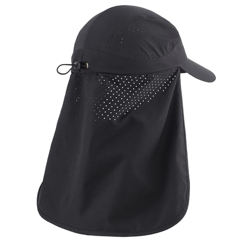 Connectyle Men's Sun Hat with Neck Flap Adjustable Breathable UPF 50+ Sun Protection Baseball Cap for Fishing Hiking Golfing - color: Black