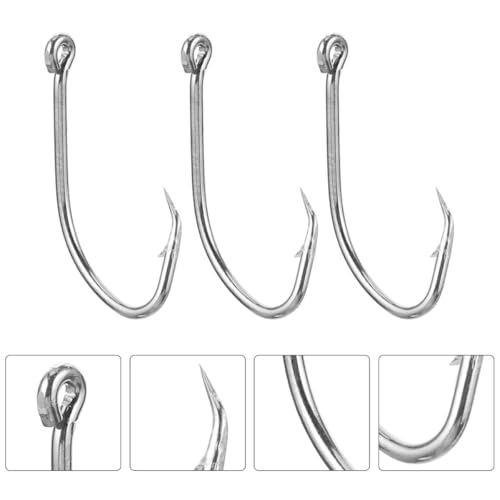 PartyKindom 50Pcs Offset Octopus Fishing Hooks Stainless Steel Long Shank Barbed Hooks Saltwater and Freshwater Bass Fishing Terminal Tackle