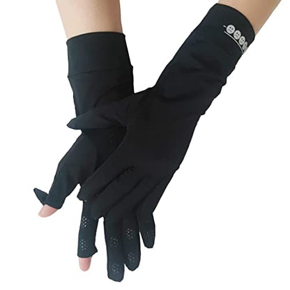 Women's UPF 50+ Sun UV Protection Driving Gloves (for S-M Hands) - color: Black