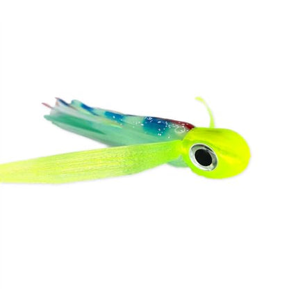 Saltwater Big Game Fishing Lure, for Offshore trolling (FlyBoy) - color: Lumo Glow Electric Yellow Red Stripe (Unrigged)