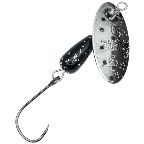 Panther Martin PM Single Hook Barbless Teardrop Spinners Fishing Lure Catches Trout, Perch, Crappie, Bluegill, Warmouth, Pumpkinseed & more - color: Black Silver Speckled, size: 6 (1/4 oz.)