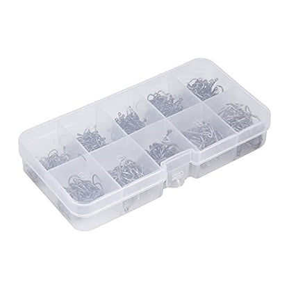 500pcs Fish Hook Set, Barbed Carbon Steel Fishing Jig Hooks with Tackle Box for Freshwater Saltwater, Assorted Sizes 3 4 5 6 7 8 9 10 11 12