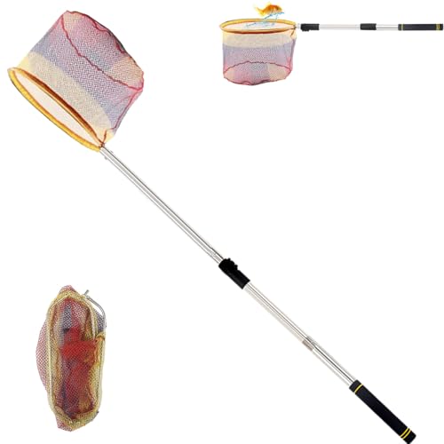 Fishing Landing Net, Fishing Net with Handle for Fishing with Splicing Extension Pole Handle Sturdy Stainless Steel Tubes Comfortable Sponge Handle, yellow - size: 65inch (TELESCOPIC black)