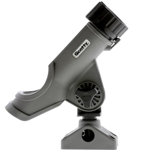 Scotty #230 Powerlock Rod Holder with #241 Side/Deck Mount, Adjustable Boat Fishing Rod Holder, Universal Cradle Design, Side or Deck Mount Installation, Marine-Grade Construction - color: Grey
