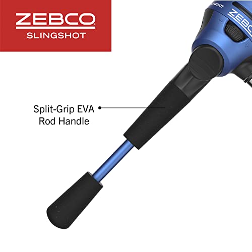 Zebco Slingshot Spincast Reel and Fishing Rod Combo, 2-Piece Fishing Pole, Right-Hand Retrieve, Pre-Spooled with 10-Pound Zebco Line - color: Blue