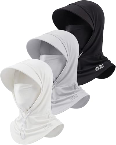 Shihanee 3 Pack Balaclava Face Mask Sun Protection Hood Cooling Breathable Full Head Mask for Men Women Fishing Cycling - color: Black, Light Gray, White